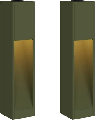 Image de vidaXL Lampe solaire LED pour clôture, 2 pièces, lumière blanche chaude, 18 x 18 x 80 cm