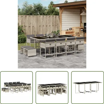 Produktbild von The Living Store 13-tlg. Garten-Essgruppe mit Kissen Hellgrau Poly Rattan