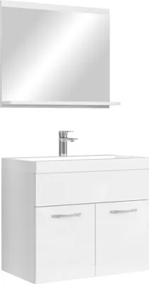 Immagine prodotto di Set completo di mobili da bagno Badmöbel Montreal 02 60 x 35 cm bianco lucido - Mobili da bagno con lavabo e specchio