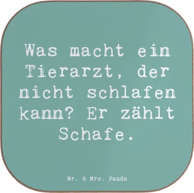 Produktbild von Mr. & Mrs. Panda Getränkeuntersetzer Spruch Tierarzt Schafzählen - Meeresbrise - Geschenk, Heilung, Geschenke mit Herz, Untersetzer für Gläser, Glas, Katzen, Berufe
