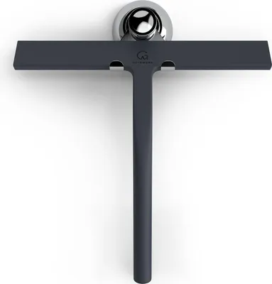 Produktbild von GÜTEWERK Duschabzieher Set mit Halter - schwarz 23 cm breit - ohne Bohren Silikon Abzieher Dusche Badezimmer Fenster Fensterabzieher Edelstahl Kern Scheibenabzieher mit Saugnapf Halterung Badabzieher