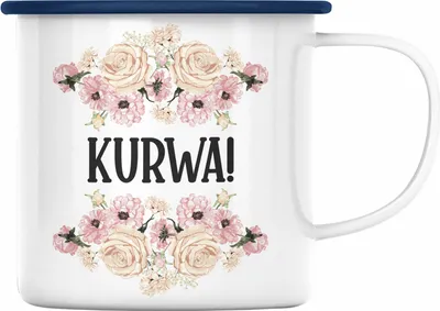 Produktbild von Trendation - KURWA Emaille Tasse mit Spruch Provokante Emaille Tasse Spruch Kollegin Kollege Büro Emaille Emaille Tasse Freundin (Blau)