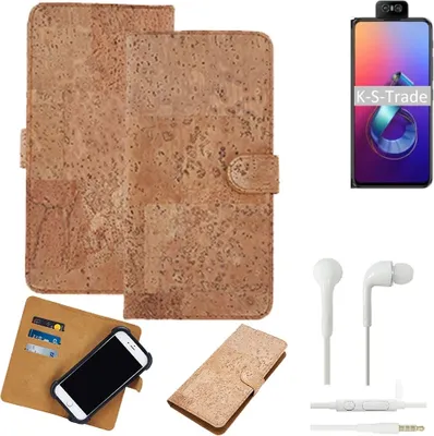 Produktbild von K-S-Trade Hülle kompatibel mit Asus Zenfone 6 (2019) + in ear Kopfhörer Kork Handyhülle Cover  Schutzhülle TPU Case Bumper in Hellbraun, (1x)