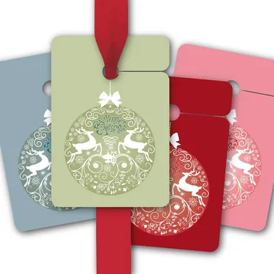 Produktbild von 8 Geschenkanhänger mit edler Hirsch Weihnachtskugel: Merry Christmas