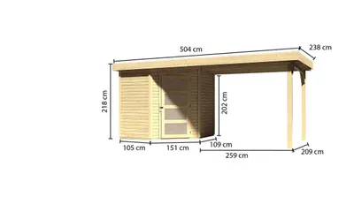 Image de Abri de jardin  Woodfeeling Schwandorf 3, vendu avec un auvent, largeur 2,80 m, aspect naturel ; 77742