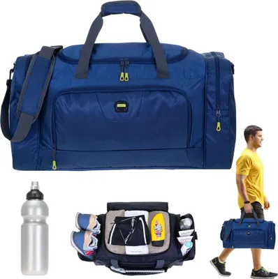Produktbild von Sporttasche Reisetasche groß Elephant Trainer Large 55 cm 40 Liter Saunatasche Fitnesstasche Freizeittasche Fußball Gymbag Tasche 1243 Blau + Flasche