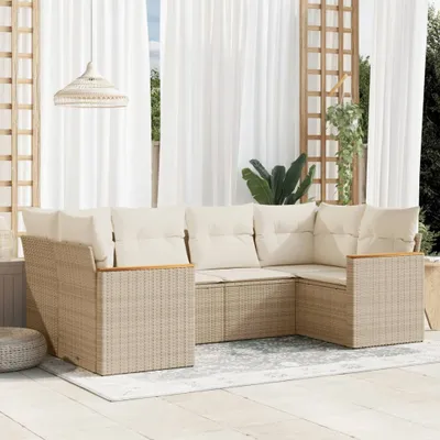 Produktbild von Design 6-tlg. Garten-Sofagarnitur mit Kissen Beige Poly Rattan, Gartenmöbel-Sets 2024 Neu