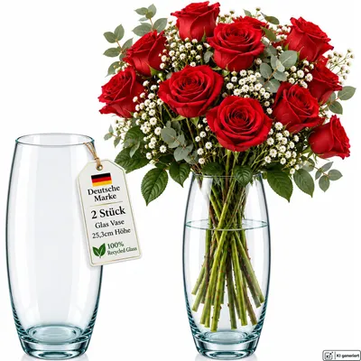 Produktbild von 2 Blumenvasen Tischvasen Blumen Vase Deko Glasvase Set Dekovasen transparent