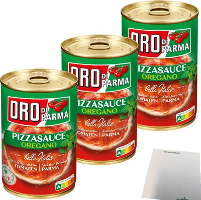 Produktbild von Oro di Parma Pizzasauce Oregano 3er Pack (3x 400g Dose) + usy Block