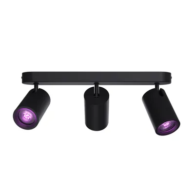 Immagine prodotto di Plafoniera LED RGB intelligente Calex, ovale, con 3 faretti, Wi-Fi, Bluetooth, 4.9W, 345 lm, dimmerabile, luce bianca e colorata (2200-4000K), 27cm, Nero opaco, Classe energetica G