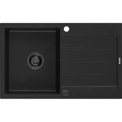 Zdjęcie produktu dla Mexen Bruno zlewozmywak granitowy 1-komorowy z ociekaczem 795 x 495 mm, czarny, syfon czarny - 6513791010-77-B