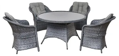 Obrázek produktu pro MODERNO | Sada zahradního nábytku - 5dílná - Šedá - Kulatý stůl - Polyratan - Elegantní design