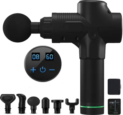Produktbild von Elektrische Massage Gun Massagepistole Deep Tissue Muskel Massagegerät mit 6 Massageköpfen 2400mAh Li-Ion 30 Gänge einstellbar LED-Anzeige Schwarz