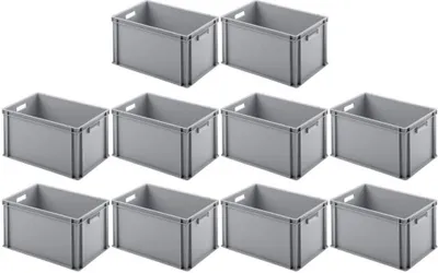 Produktbild von SparSet 10x Eurobehälter mit offenem Griff | HxBxT 32x40x60cm | 56 Liter | Grau | Eurobox, Transportbox, Transportbehälter, Stapelbehälter