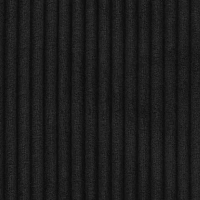 A close-up, full-frame shot of black corduroy fabric with vertical ribs.