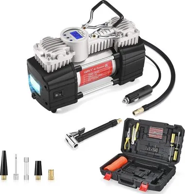 Produktbild von Famanu Tragbare Luftpumpe mit Digitalem Manometer und Reifenreparaturset - 12V, 150 psi