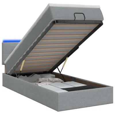 Image de Lit avec rangement et matelas LED, gris clair, 90 x 190 cm