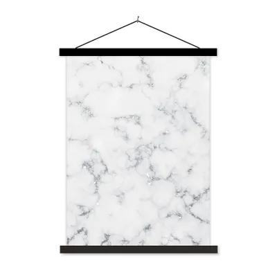 Produktbild von MuchoWow® Textilposter Marmor - Weiß - Silber - Glitter - Marmoroptik - Chic 60x80 cm mit schwarzem Rahmen - Plakathalter