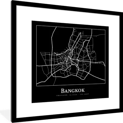 Produktbild von MuchoWow® Gerahmtes Poster Bangkok - Karte - Stadtplan 40x40 cm - Poster mit Schwarzem Bilderrahmen Wandposter Rahmen Foto Bilder - Poster - Plakat im Rahmen