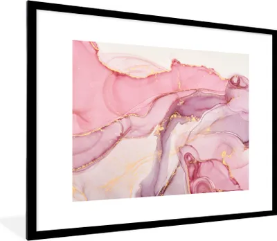 Produktbild von MuchoWow® Gerahmtes Poster Gold - Marmor - Rosa 80x60 cm - Poster mit Schwarzem Bilderrahmen Wandposter Rahmen Foto Bilder - Schlafzimmer-Dekorationen - Fotoposter