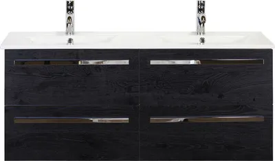 Produktbild von Sanox Badmöbel-Set Seville BxHxT 121 x 52 x 46 cm Frontfarbe black oak mit Doppel-Waschtisch Keramik weiß Griff chrom 81