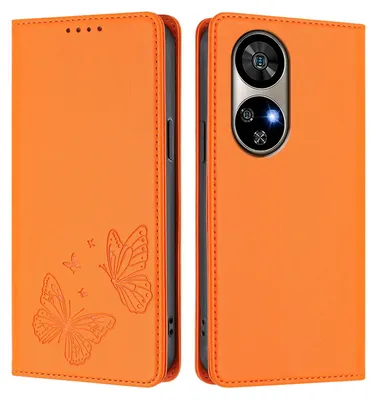 Image de Étui en cuir pour Ulefone Note 17 Pro, motif papillon, étui portefeuille à rabat avec support, orange