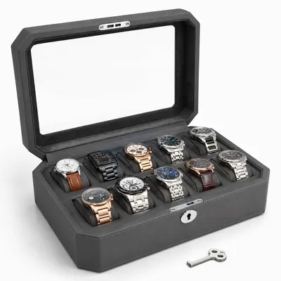 Produktbild von Uhrenbox Uhrenkasten Uhrenkoffer - Für 10 Uhren - Grau