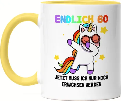 Produktbild von Endlich 60 Tasse Gelb Geburtstag Einhorn Lustig Spruch Frauen Geschenkidee Mädchen 60. Geburtstag 60 Jahre