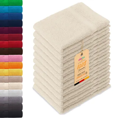 Produktbild von 10er Pack EllaTex Gästehandtücher 30x50 cm 100% Baumwolle, 500 g/m² Handtücher Set weich saugstark Serie Paris, in Farbe: Creme