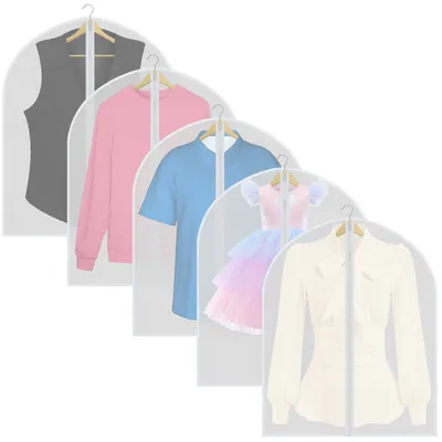 Produktbild von Kleidersäcke für Anzüge, 5 Stück, 80 cm lang, transparente Kleidersäcke, staubdichter Kleidungsschutz mit Reißverschluss für Tanzkostüme, Anzüge, Kleider und Mäntel.