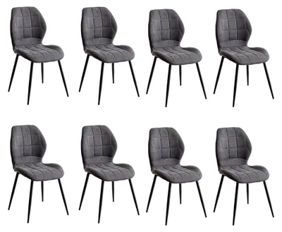 Produktbild von Esszimmer-Set mit 8 Stühlen, gepolsterte Sitze, Küchenstühle im nordischen Stil, Metallbeine, Stoffkissen (Grau)