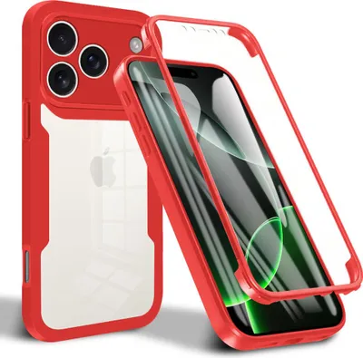 Produktbild von Schutzhülle für iPhone 17 Pro, Eingebautem Displayschutz 360 Grad Komplettschutz Handyhülle Rot