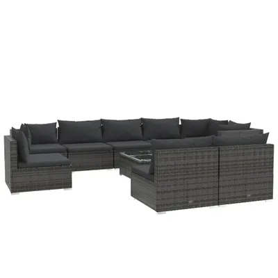 Immagine prodotto di vidaXL Set da giardino 10 pezzi con cuscini in polyrattan grigio