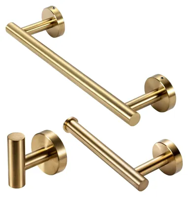Produktbild von Toilettenpapierhalter und Handtuchhaken Set in Gold, Unterputz, 3-teilig, aus Edelstahl SUS 304, Wandmontage für Badezimmer und Küche