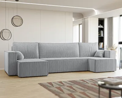 Obrázek produktu pro Idohome Rohová pohovka – obývací pokoj Pohovka s funkcí spaní a úložným prostorem, rohová pohovka, čalouněný nábytek, pohovka, moderní pohovka v barvě světle šedá Poso 110 Paris U tvar