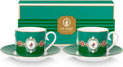 Produktbild von PIP STUDIO Love Birds Medallion Emerald-Green Tasse mit Untertasse 0,2l Set2