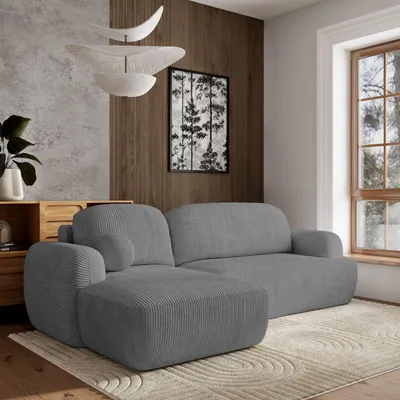 Produktbild von Masseno Ecksofa MODENZA P L-S mit Schlaffunktion L-Form, Sofa mit Bettkasten, Wohnzimmersofa, Couch, Soffa, Bettsofa, Couchgarnitur- Grau, POSO 60