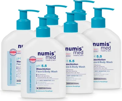 Produktbild von numis med Waschlotion ph 5.5 - Körperlotion für sehr empfindliche & sensible Haut - vegane Hautpflege Lotion 6x 200 ml