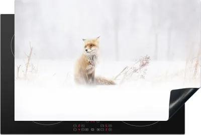 Produktbild von KitchenYeah© Herdabdeckplatte Fuchs - Winter - Schnee , 81x52cm, Küche Deko, Glaskeramikkochfeld Herdabdeckung, Abdeckplatte fùr Kochfeld