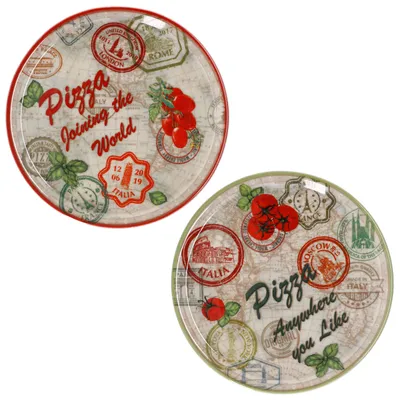 Zdjęcie produktu dla zestaw 2 talerzy do pizzy Moscow & Red zielony czerwony Ø33cm talerz XL porcelana