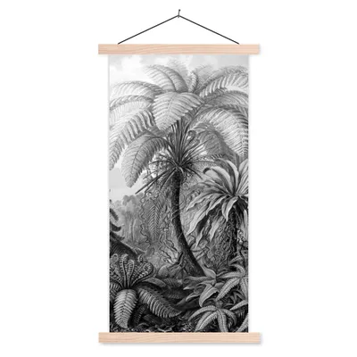 Produktbild von MuchoWow® Textilposter Pflanzen - Schwarz und weiß - Design - Illustration - Botanisch 60x120 cm mit holzfarbenen Rahmen - Holz