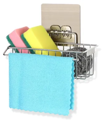 Produktbild von 2 in 1 Küchenablaufregal Spülbecken Organizer ohne Bohren Edelstahl Rostfrei Schwammhalter Küche Ordnungshelfer für Spülbecken Caddy Ordnungshelfer Spültuch- Halter