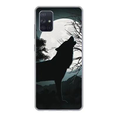 Produktbild von MuchoWow® Handyhülle Schutzhülle Hülle für Samsung Galaxy A71 Wolf - Scherenschnitt - Mond Silikon Softcase Handy Hülle - Kartenbesitzer