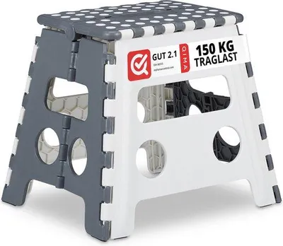 Produktbild von Famanu Hocker klappbar - Kunststoff - bis 120 kg - grau-weiß