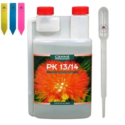Produktbild von Canna PK 13/14 – Hochkonzentrierter Blütedünger (1 Liter) inkl. Dosierpipette & Pflanzenschilder