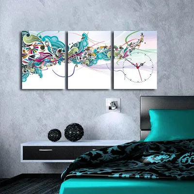Produktbild von Opviq, 3P3040CS- CLA3603, Bunt, Wanduhren, 96 x 40 cm, 100% Wildleder -Leinwand