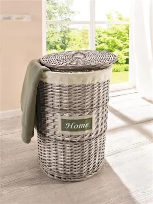 Produktbild von Wäschekorb "Home" aus Weide, grau, mit Deckel, im Landhaus Stil, Wäschetonne