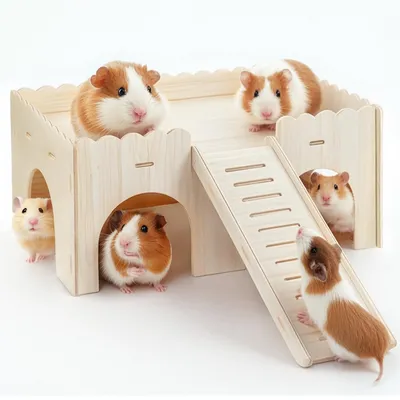 Image de Elzusha - Maison en bois pour cobayes et lapins - 4 niveaux avec planches inclinées