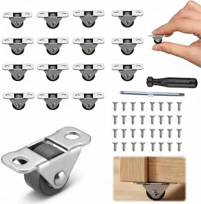 Produktbild von Kleine Möbelrollen, 16 Stück Lenkrollen 12mm mit 32 Schrauben