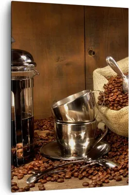 Produktbild von Bild auf Leinwand - Leinwandbild - Einteilig - Kaffeebohnen gerösteter Kaffee Tasse - 70x100cm - Wand Bild - Wandbilder - Leinwanddruck - Wanddekoration - Leinwand bilder - Wandbild - PA70x100-0434